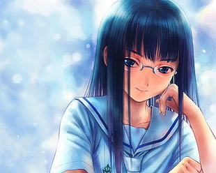 girl with eyeglasses anime character digital wallpaper