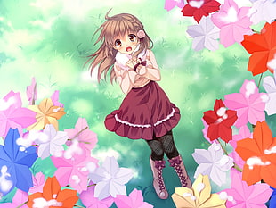 brown haired anime girl HD wallpaper