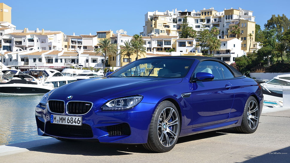 blue BMW soft-top coupe, BMW M6, Convertible, blue cars, car HD wallpaper