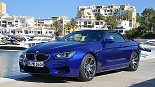 blue BMW soft-top coupe, BMW M6, Convertible, blue cars, car