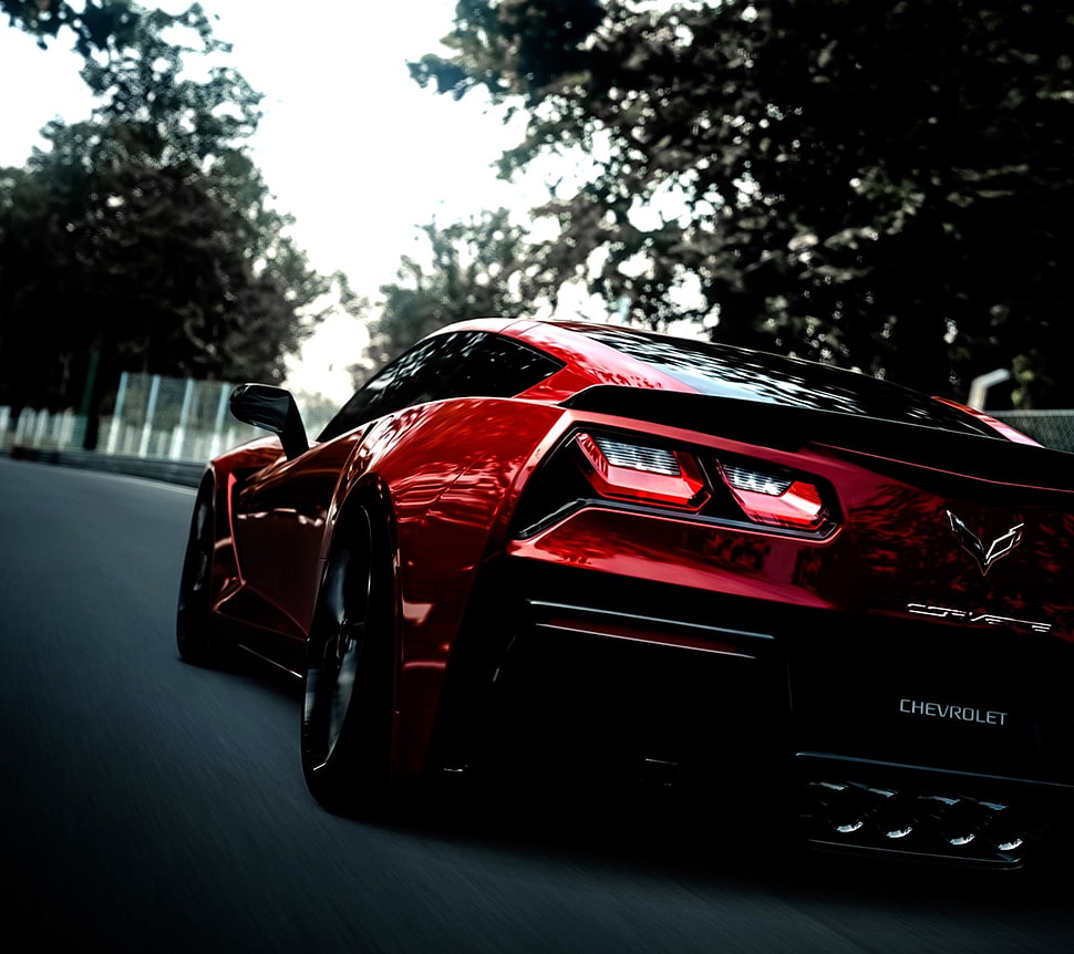red Corvette coupe, Corvette HD wallpaper