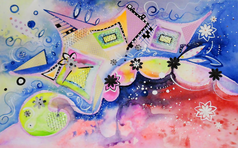 blue and multicolored abstract painting HD wallpaper