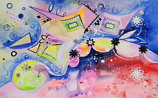 blue and multicolored abstract painting