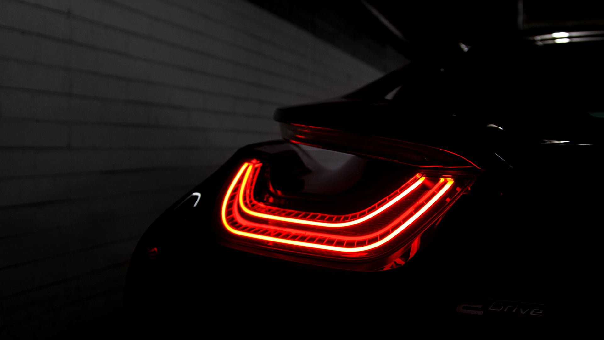 red vehicle LED light, BMW i8, car, vehicle, parking lot