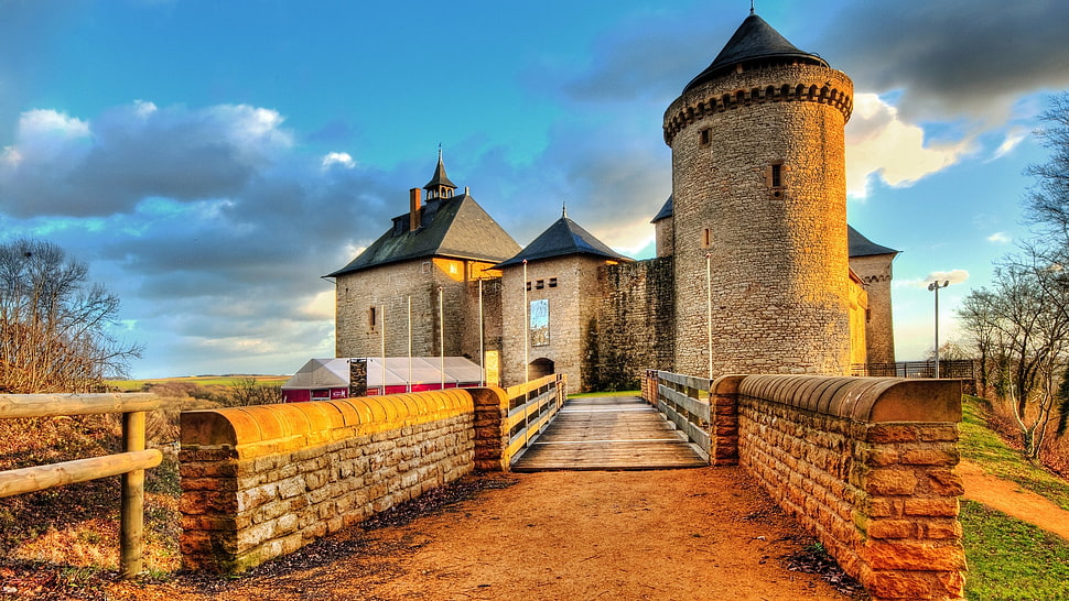 brown brick castle, castle, artwork HD wallpaper