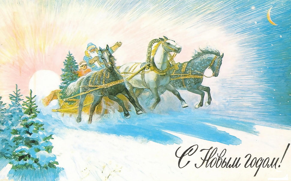 Santa Claus riding carriage HD wallpaper