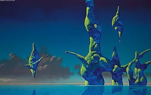 floating islands, abstract, artwork, Roger Dean