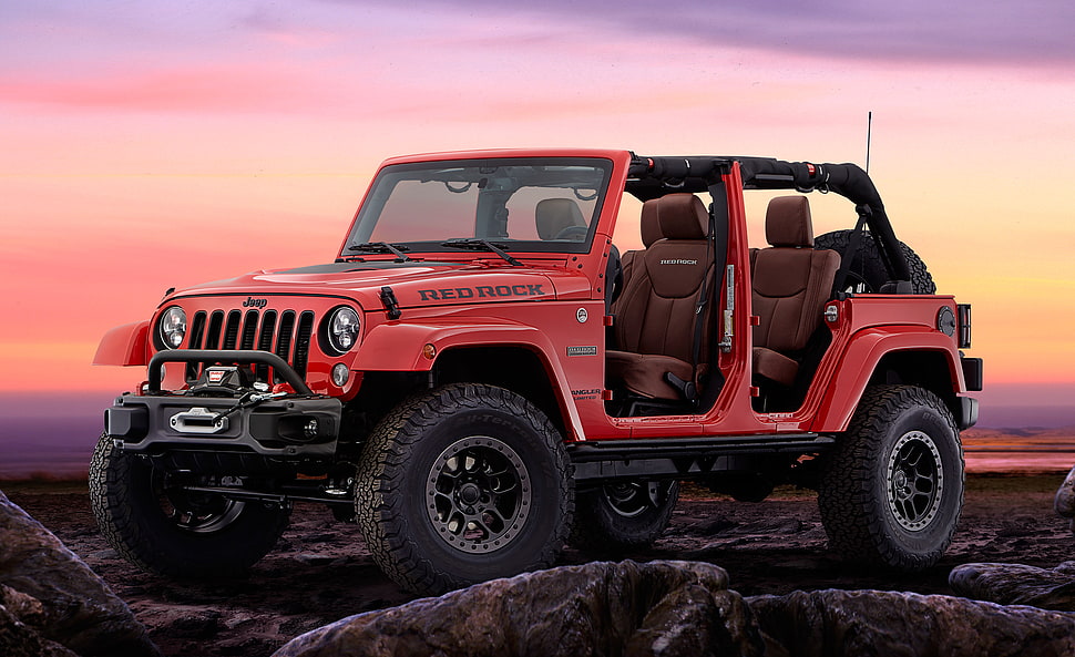 empty red Jeep Wrangler HD wallpaper