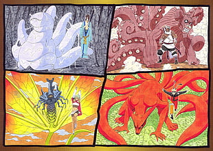 four animal paintings, Naruto Shippuuden, Uzumaki Naruto, Masashi Kishimoto, Jinchuuriki HD wallpaper