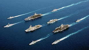 navy fleet group, aircraft carrier, warship, military, sea HD wallpaper