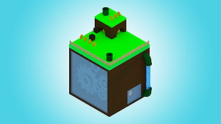 brown and green Minecraft architecture illustration, low poly, isometric, Super Mario World