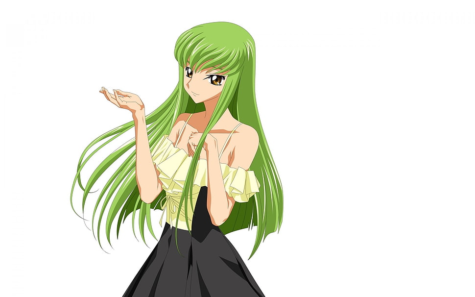 green haired animated girl against white background HD wallpaper