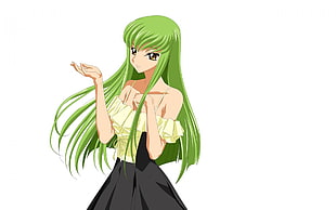 green haired animated girl against white background