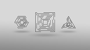 three square, triangle, and hexagon logos, geometry, minimalism