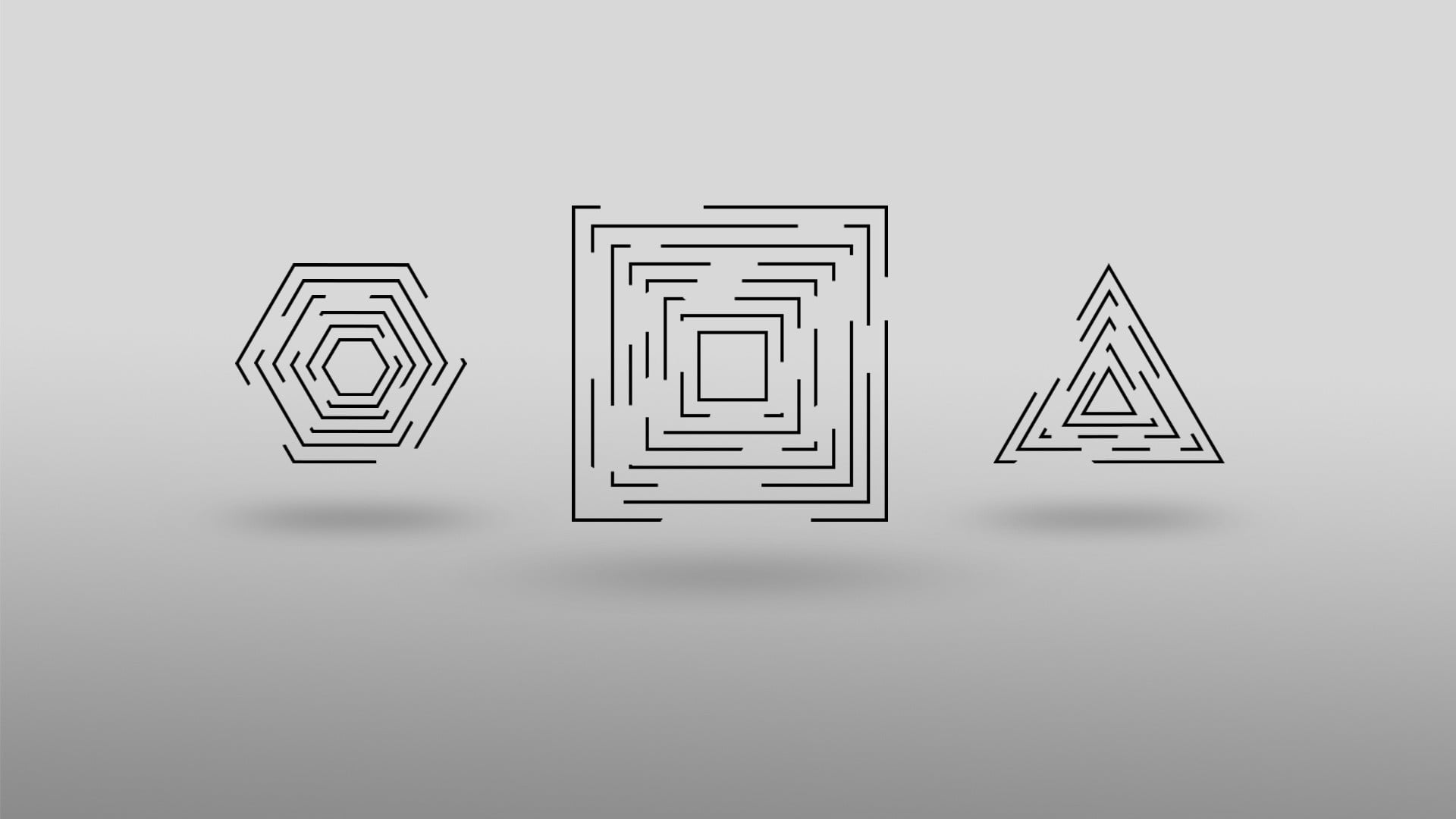 three square, triangle, and hexagon logos, geometry, minimalism