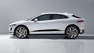 white sedan, Jaguar I-Pace, electric car, 4k