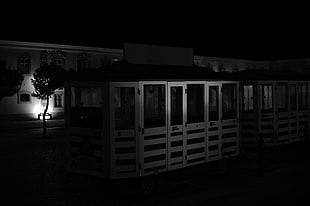 rectangular white wooden garden shed, monochrome, building, night HD wallpaper