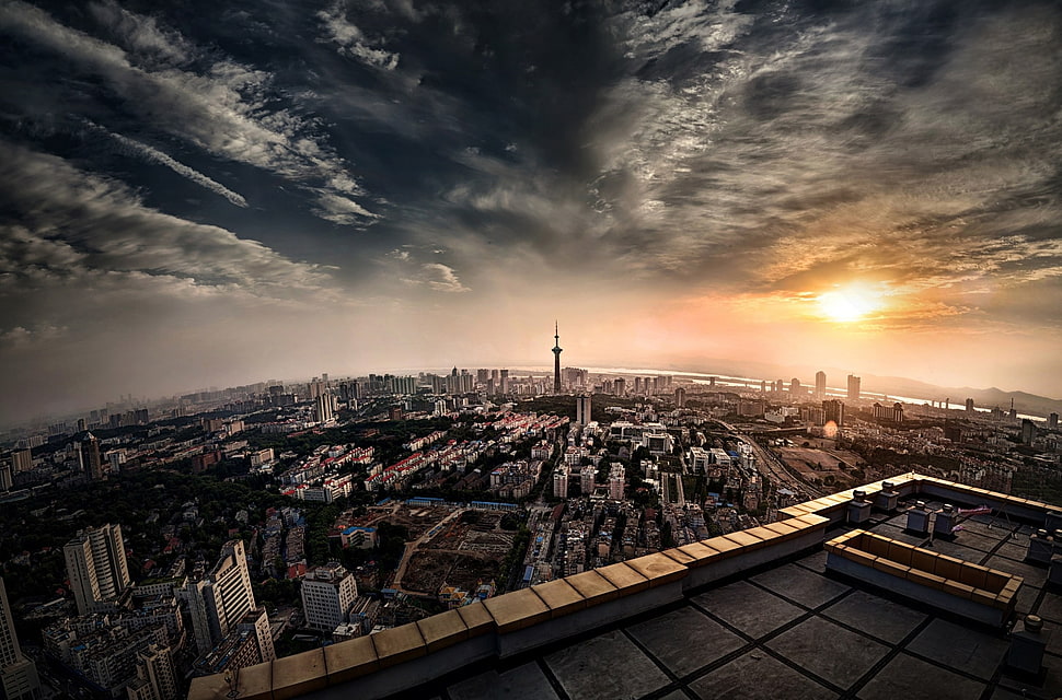 high-angle photography of city HD wallpaper