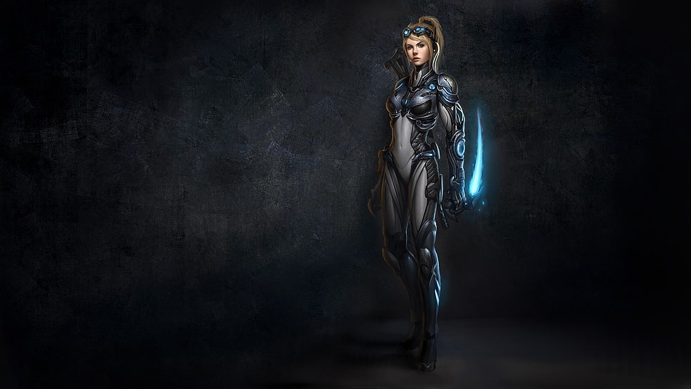 woman wearing black armor illustration HD wallpaper