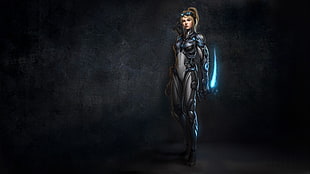 woman wearing black armor illustration