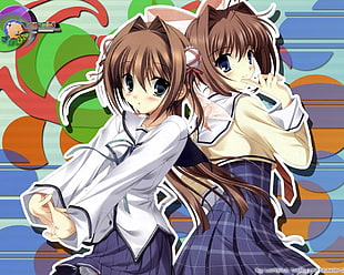 two brown haired female anime character wearing school uniform wallpaper