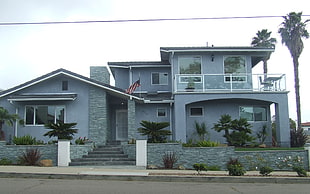 gray 2-storey concrete house with palm trees