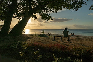 people beside the body of water under the sunset, vallon, seychelles