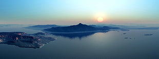 silhouette of island, landscape, multiple display HD wallpaper