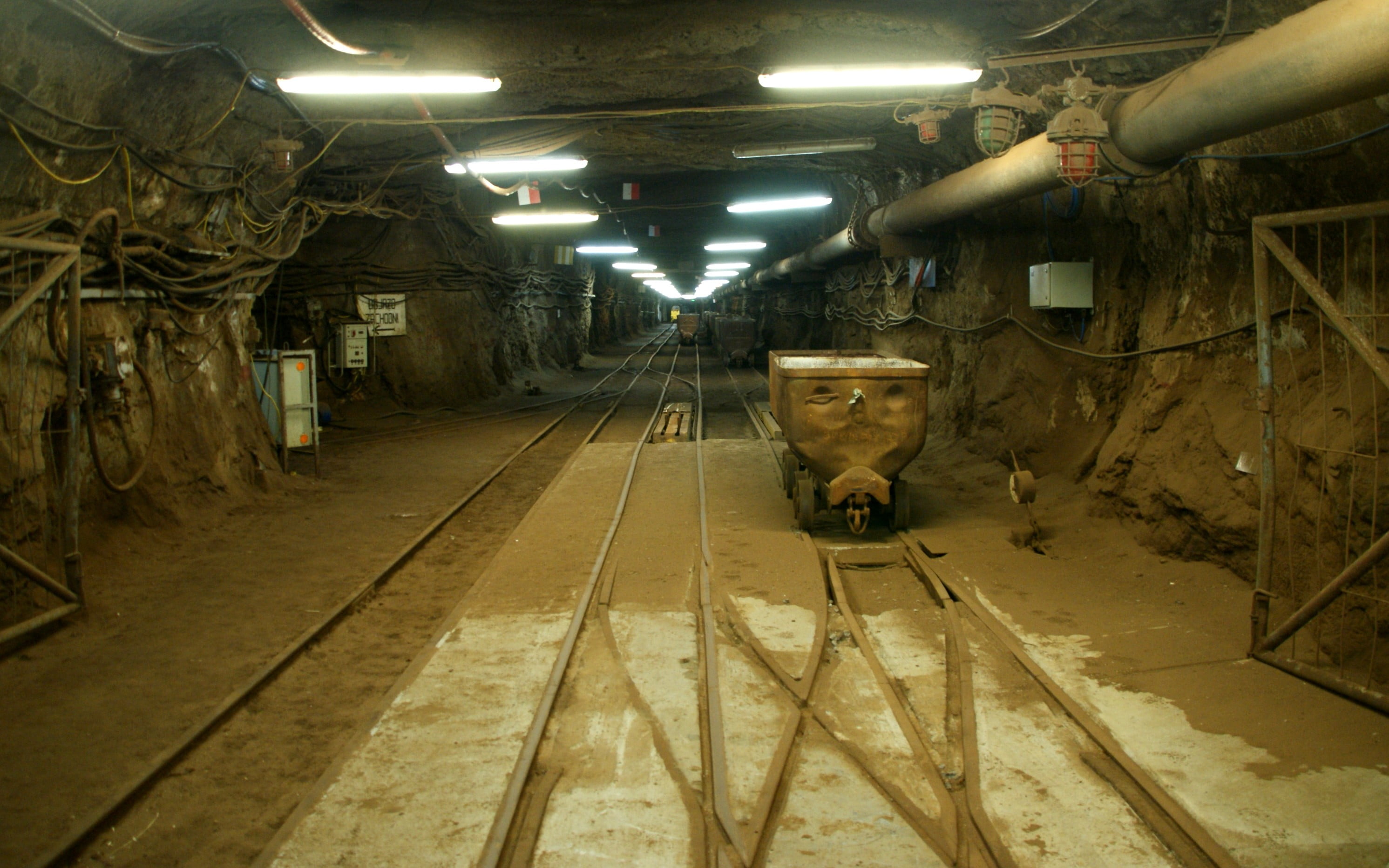 gray mining cart, underground, Poland, coalmine
