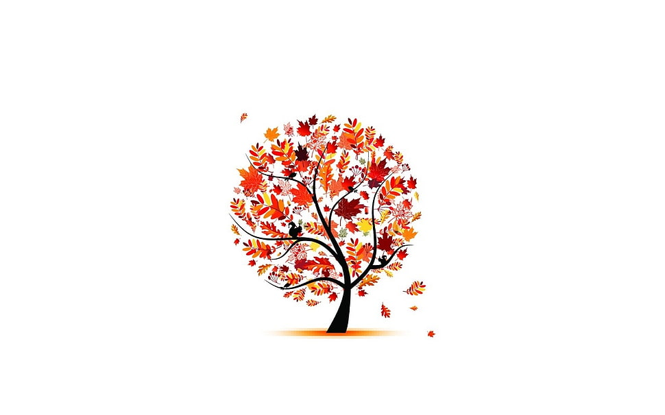 brown and red leafed tree painting HD wallpaper