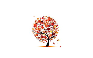 brown and red leafed tree painting
