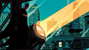 Batman on top of spotlight illustration HD wallpaper