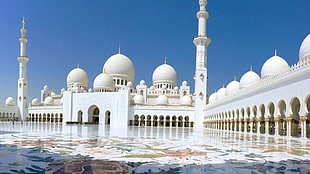 white mosque, Abu Dhabi, Islamic architecture, architecture, sunlight HD wallpaper