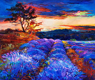 assorted-color plants, painting, artwork, lavender HD wallpaper