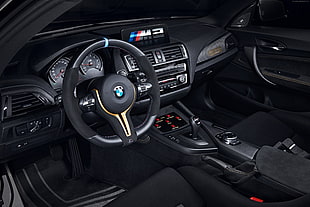 black BMW leather vehicle interior HD wallpaper