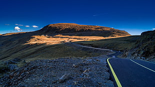 brown mountain, mountains, road, landscape, nature