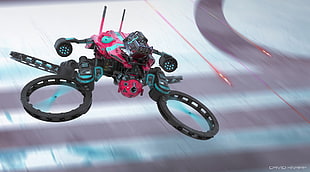 pink, black, and teal quadcopter, artwork, science fiction, David Knapp HD wallpaper