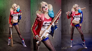 woman wearing Suicide Squad Harley Quinn cosplay collage