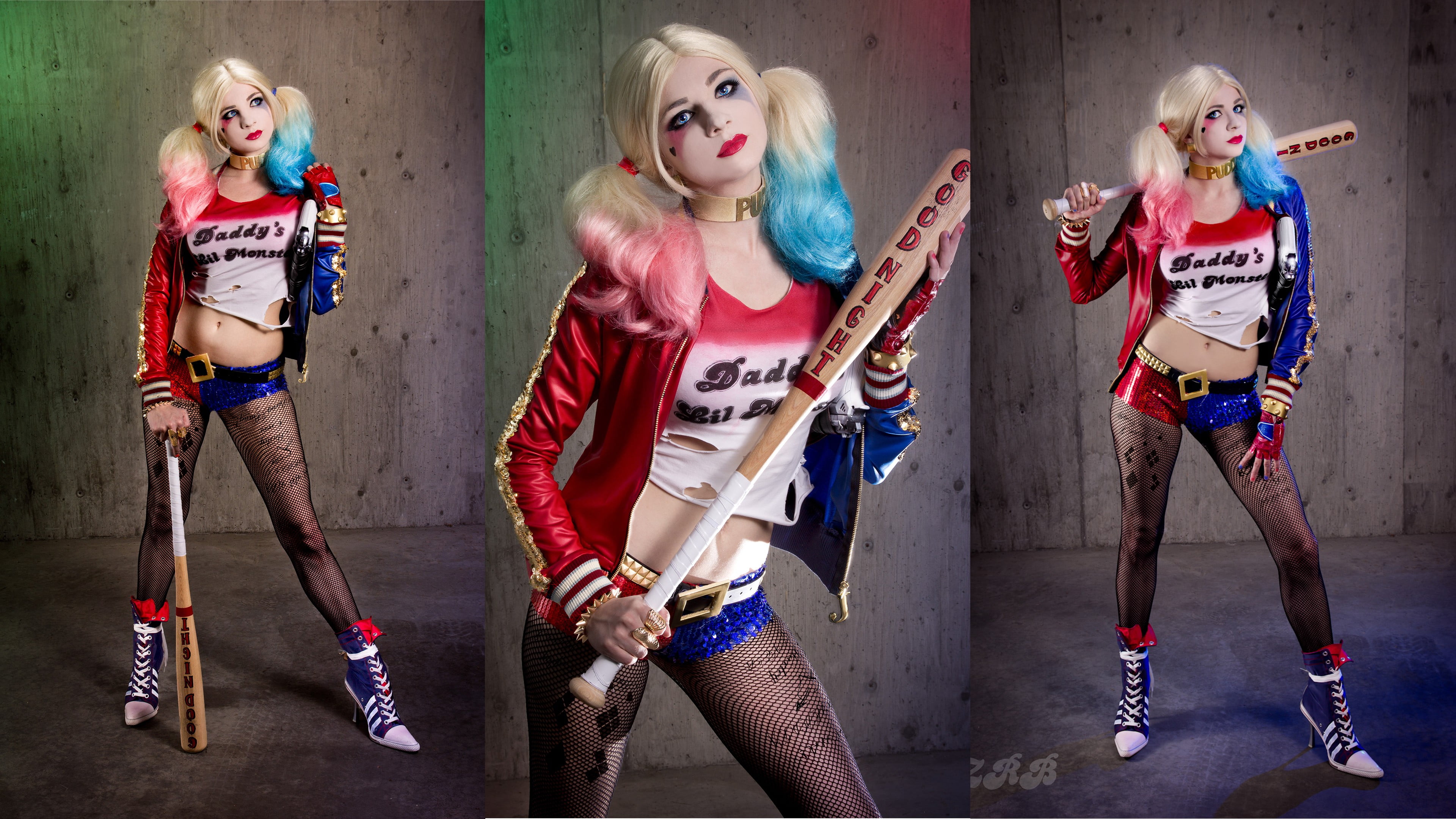Woman Wearing Suicide Squad Harley Quinn Cosplay Collage Hd Wallpaper