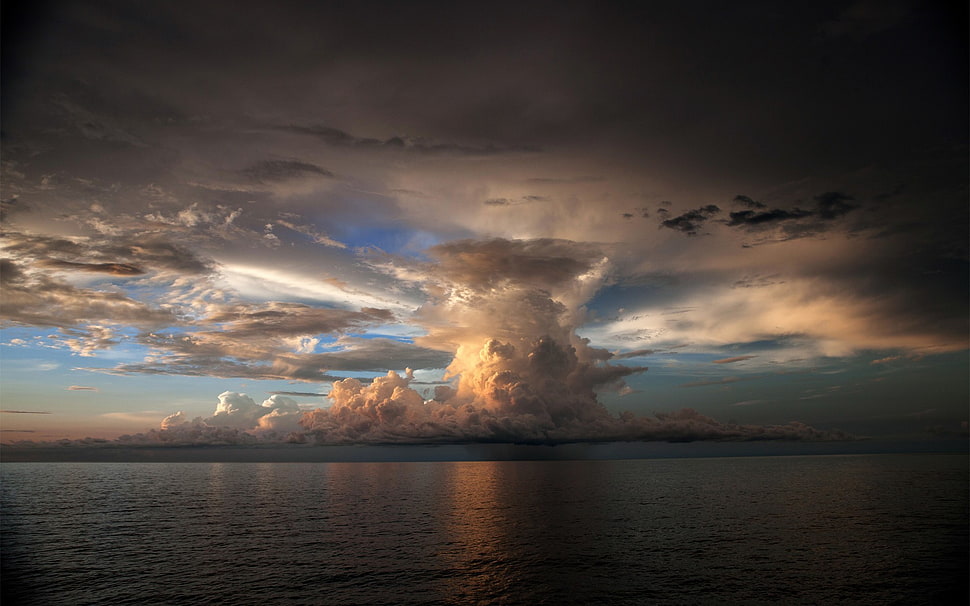 body of water, storm, clouds, sea, sky HD wallpaper