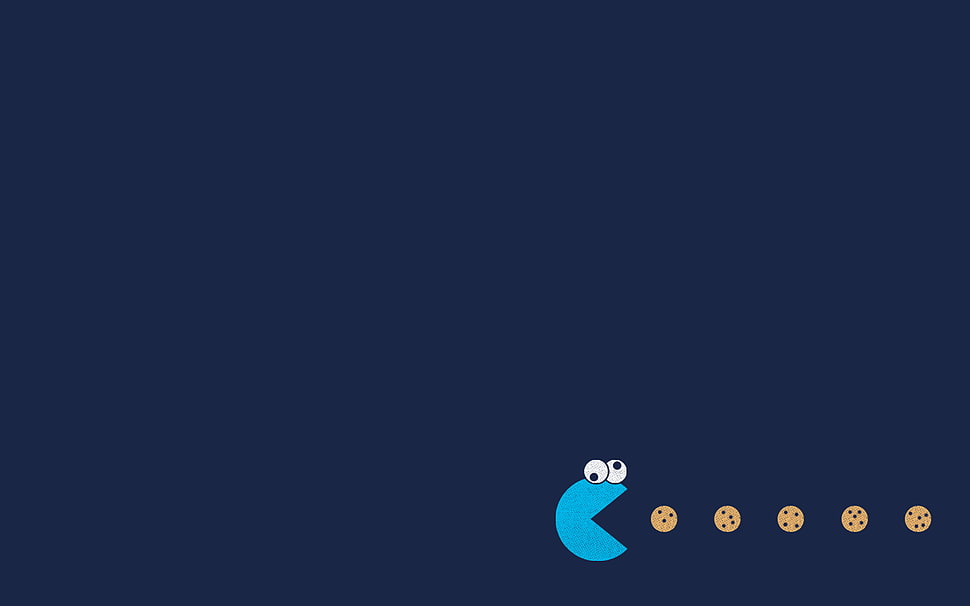 black and blue HP laptop, Cookie Monster, Pac-Man , humor, minimalism HD wallpaper