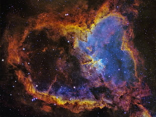 blue, red, and black abstract painting, space, nebula