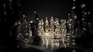 silver chess pieces, creativity, chess, board games HD wallpaper