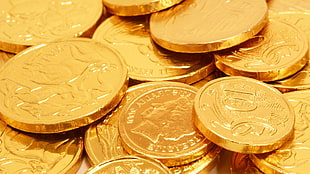 round gold-colored coin lot, money, gold HD wallpaper