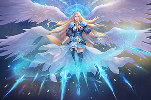 blue dressed fairy graphic, fantasy art, artwork, angel