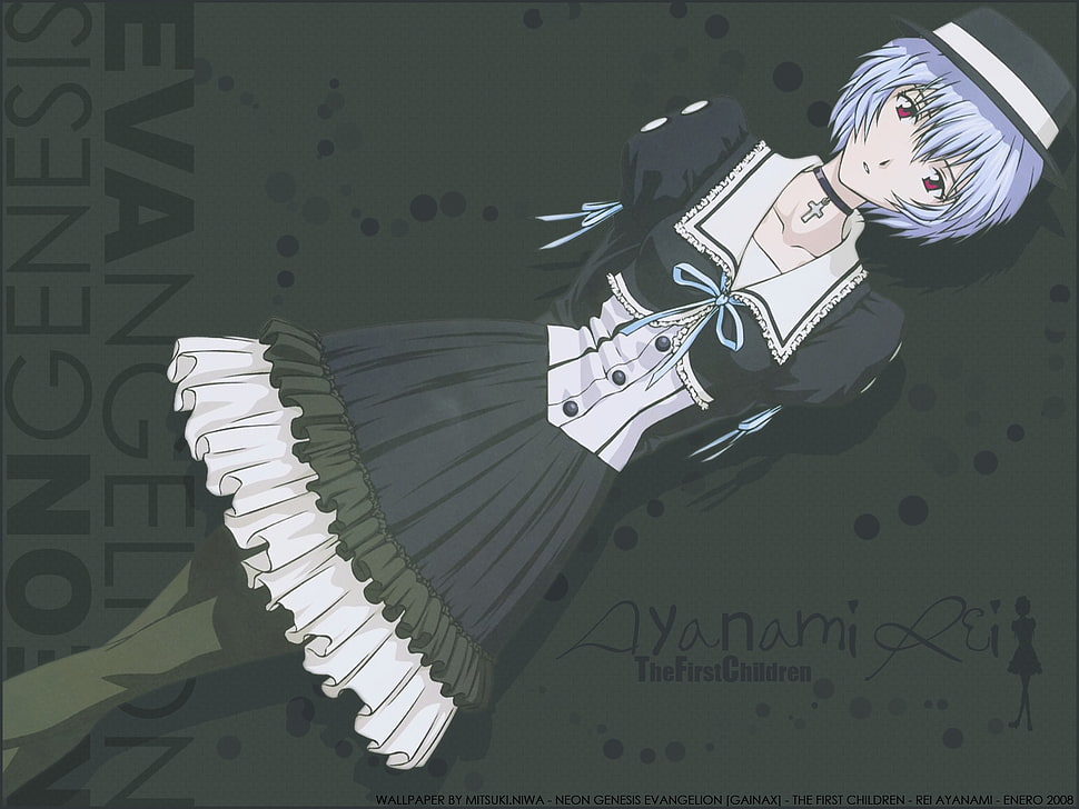 blue-haired woman in white and black maid dress Evangelion Genesis character illustration HD wallpaper