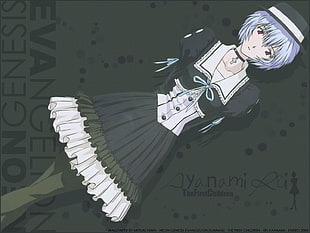 blue-haired woman in white and black maid dress Evangelion Genesis character illustration