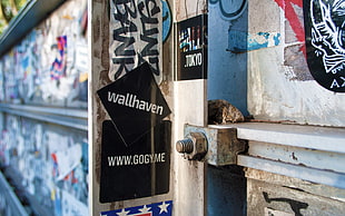 gray and blue metal part, wallhaven, Sticker Bomb, graffiti, Wallbase