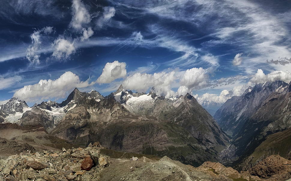mountain range, nature, landscape, mountains, clouds HD wallpaper