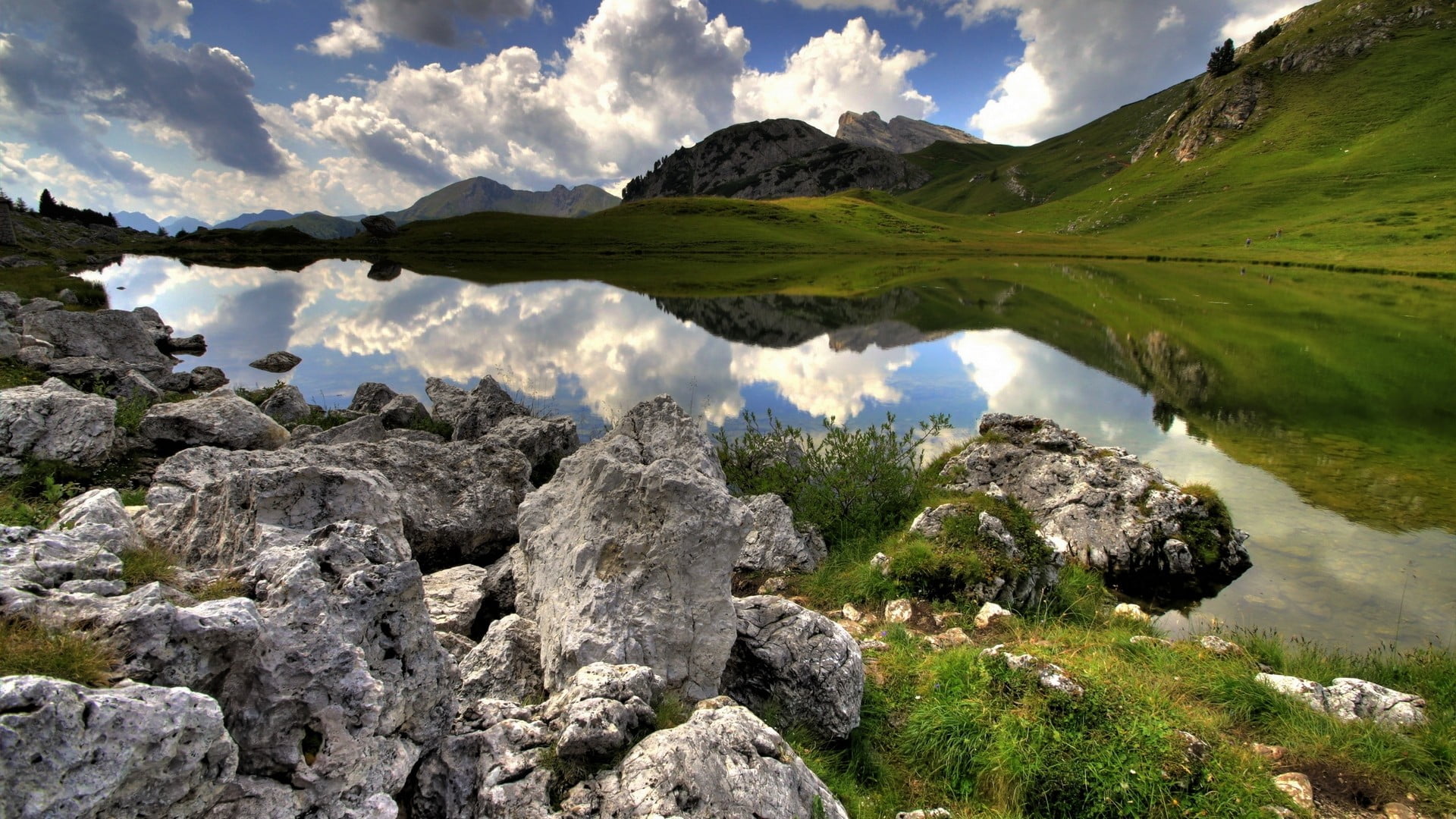 green mountains, nature, landscape, lake, reflection